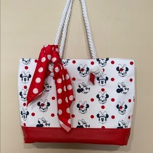 Disney Red and White Tote Bag with Panda Pattern and Polka Dot Bow
